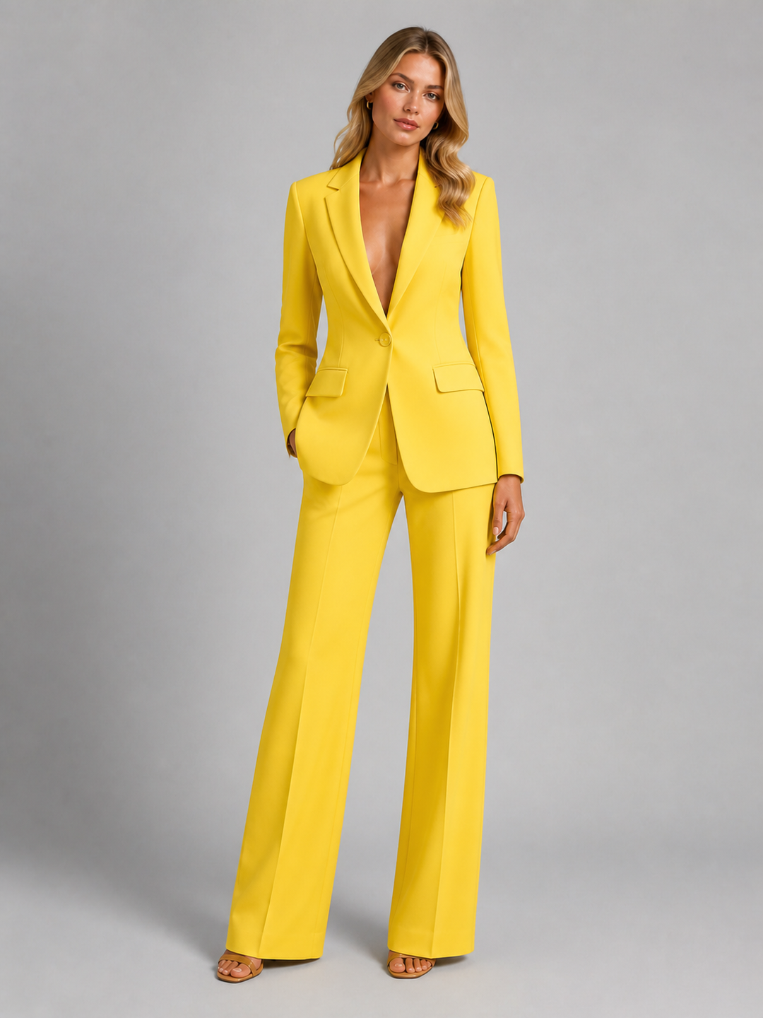 Women Tailored Blazer Wide Leg Trousers Two Piece Set