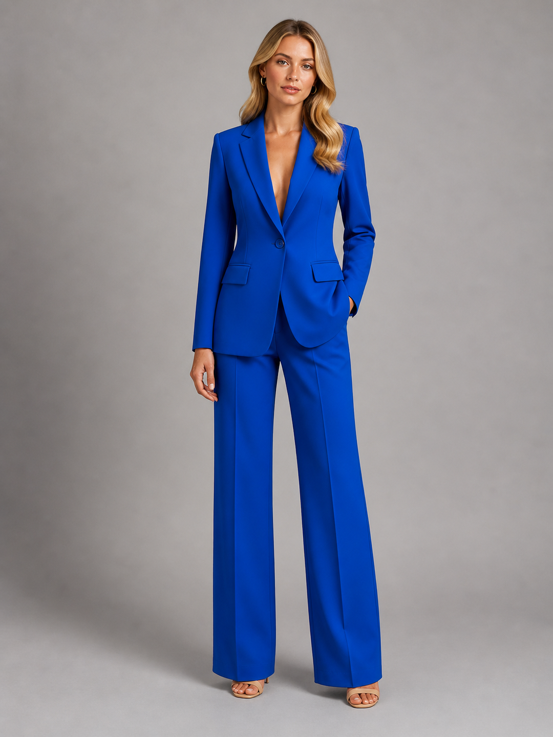 Women Tailored Blazer Wide Leg Trousers Two Piece Set