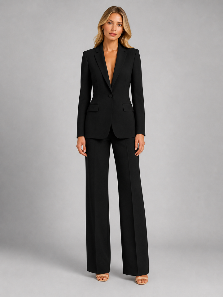 Women Tailored Blazer Wide Leg Trousers Two Piece Set