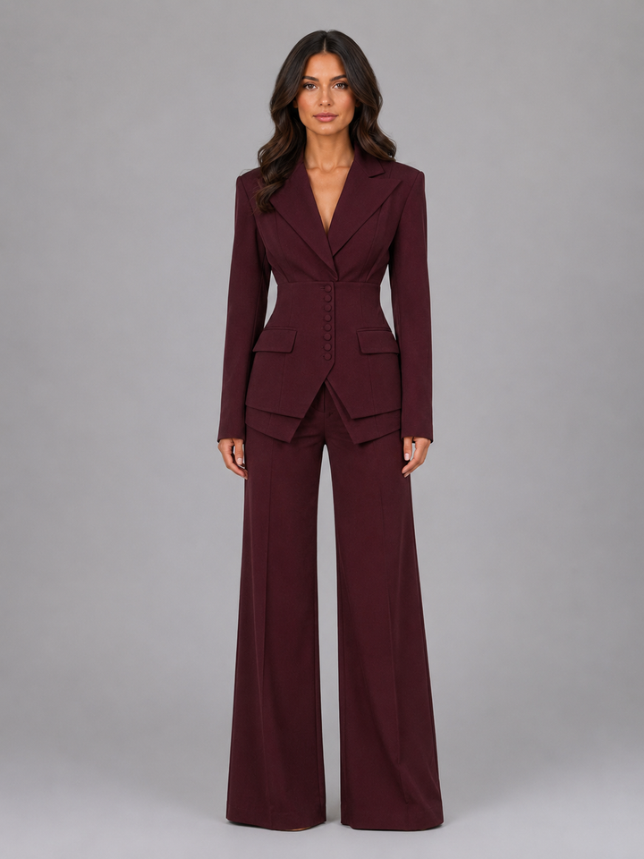 Womens Tailored Three Piece Suit Wide Leg Trousers