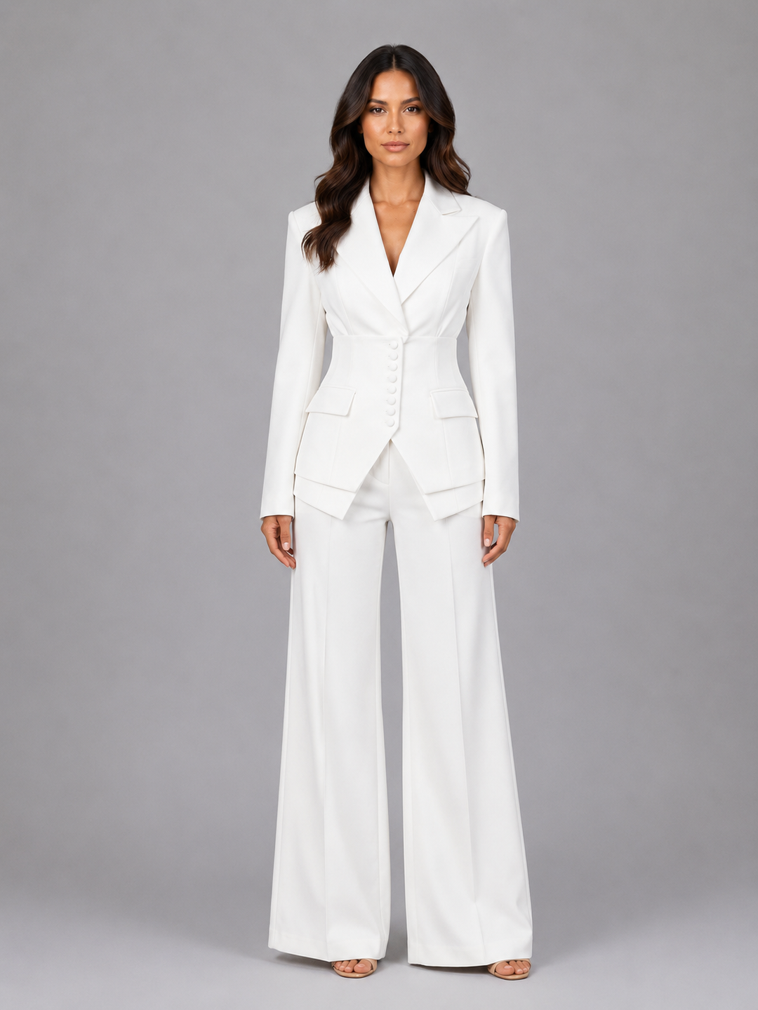 Womens Tailored Three Piece Suit Wide Leg Trousers