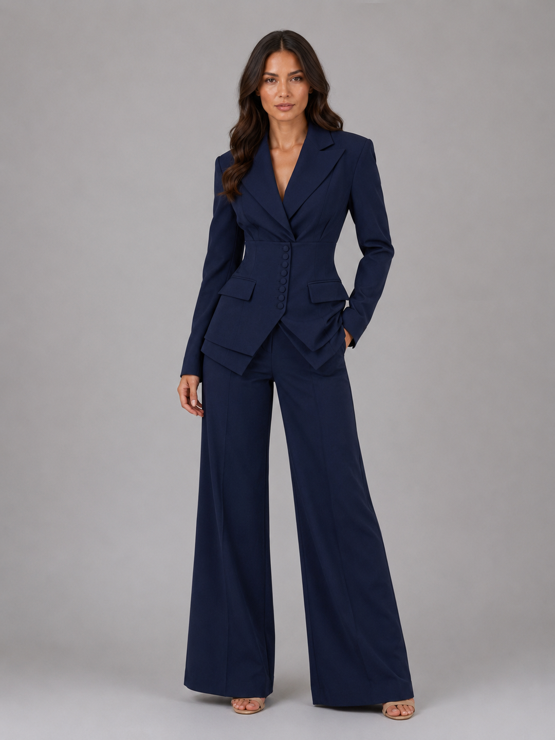 Womens Tailored Three Piece Suit Wide Leg Trousers