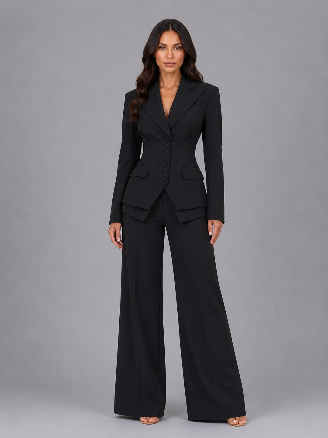 Womens Tailored Three Piece Suit Wide Leg Trousers