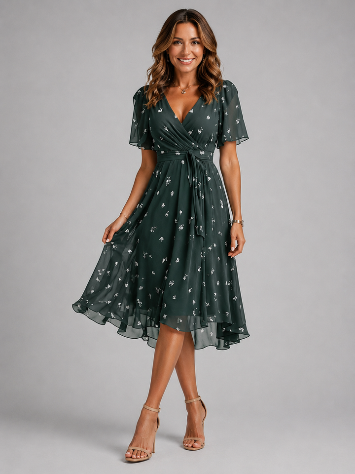 Womens V Neck Midi Summer Dress Flowy Lightweight