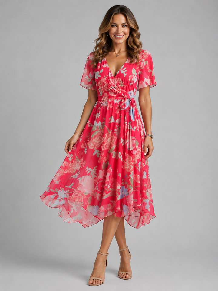 Womens V Neck Midi Summer Dress Flowy Lightweight