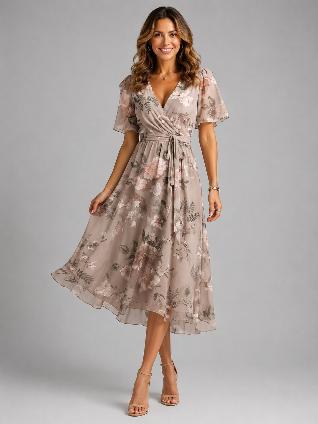 Womens V Neck Midi Summer Dress Flowy Lightweight