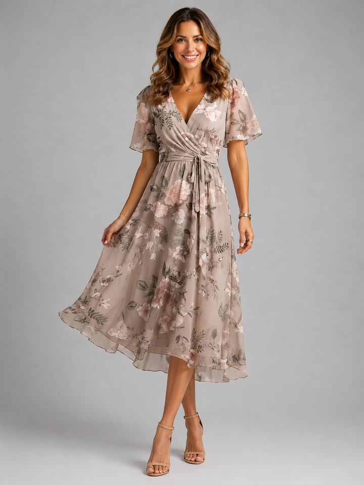 Womens V Neck Midi Summer Dress Flowy Lightweight