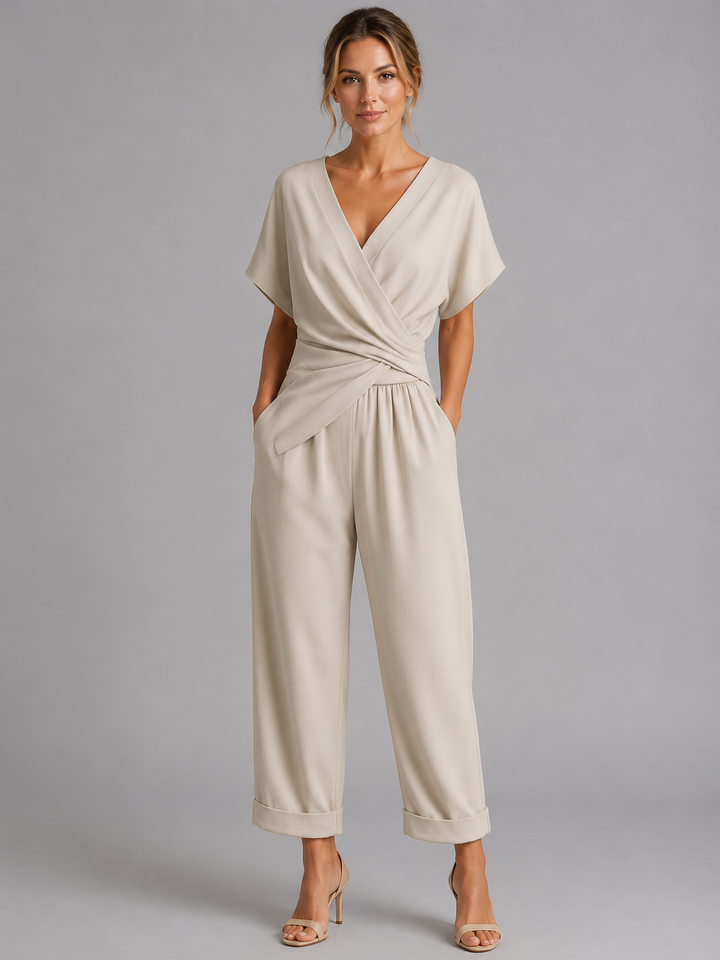 Women Wrap Front Co-Ord Set Relaxed Summer Two Piece
