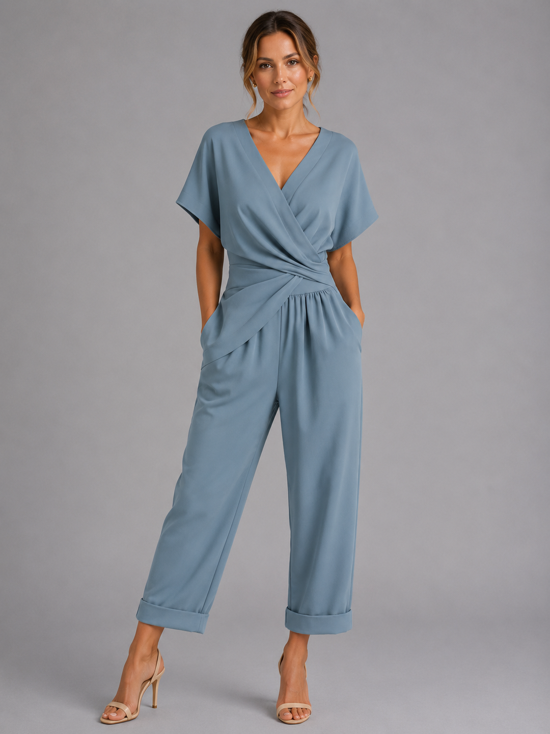Women Wrap Front Co-Ord Set Relaxed Summer Two Piece