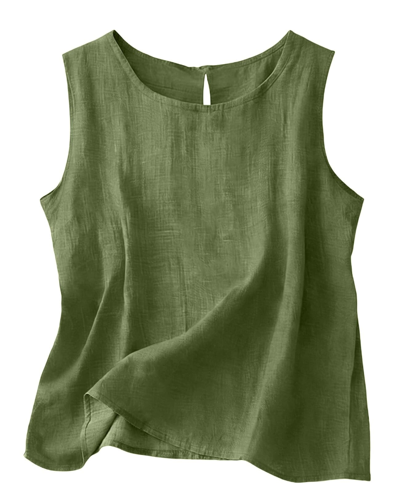 Women Cotton Linen Tank Top Sleeveless Round Neck Summer