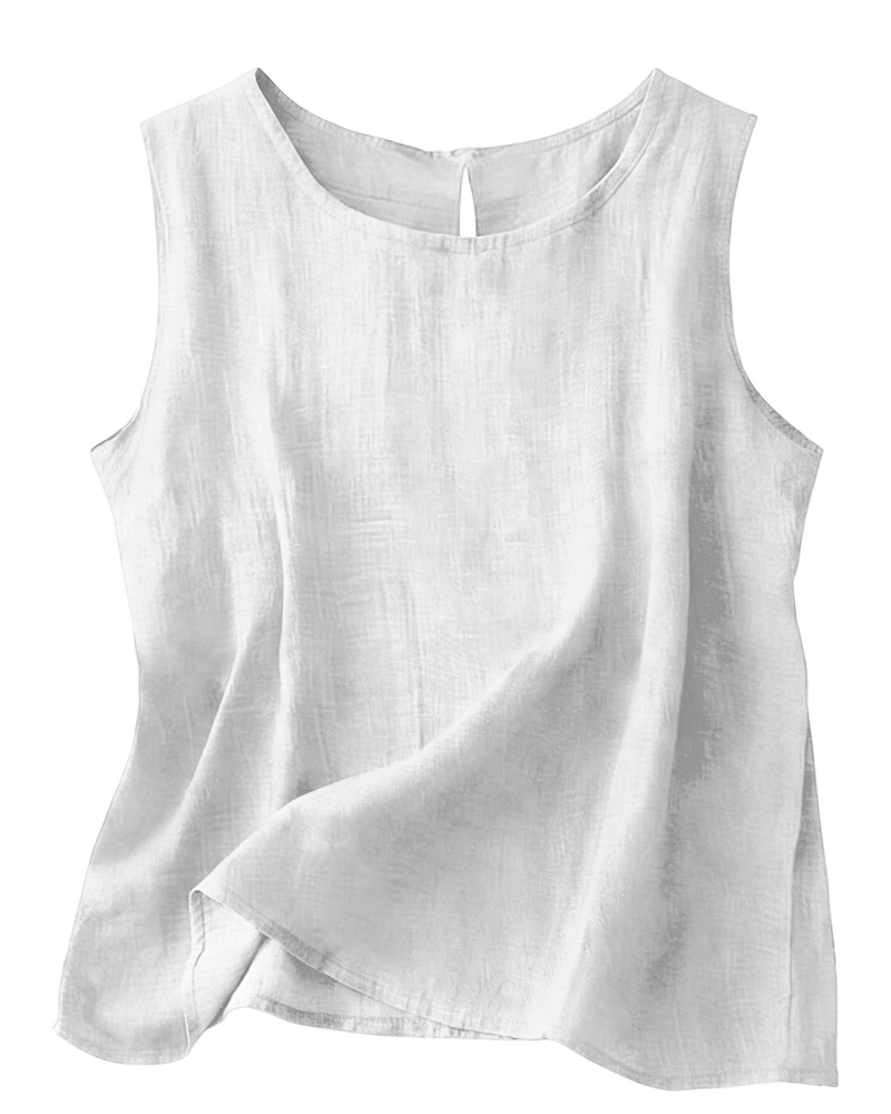 Women Cotton Linen Tank Top Sleeveless Round Neck Summer