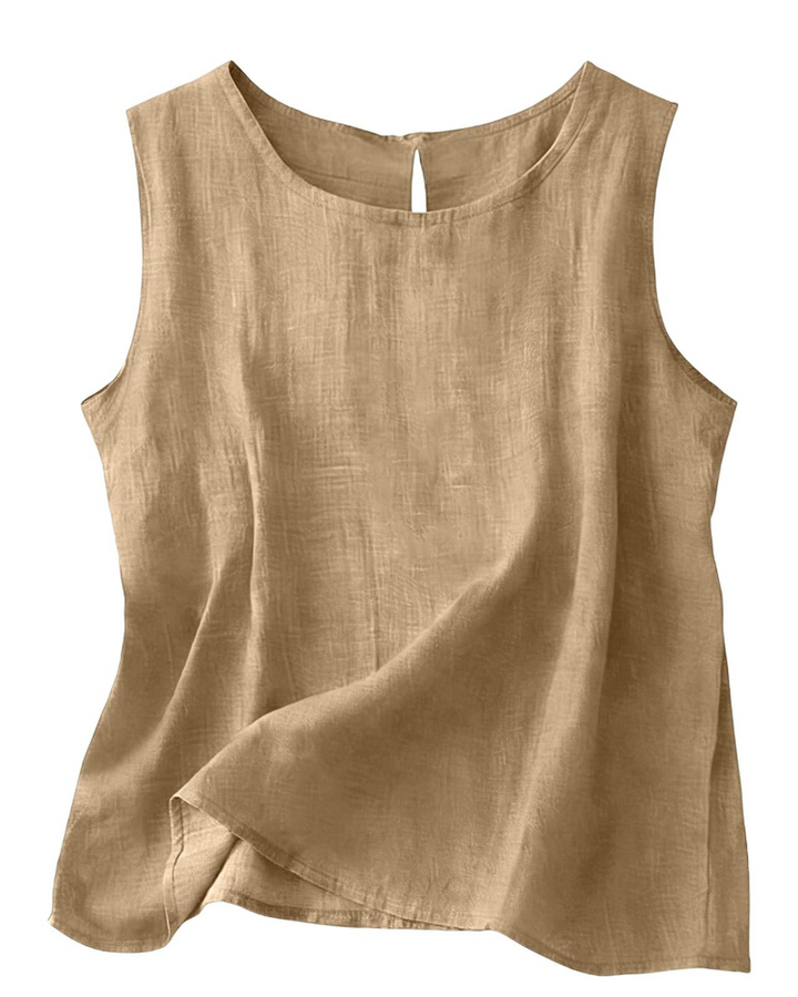 Women Cotton Linen Tank Top Sleeveless Round Neck Summer