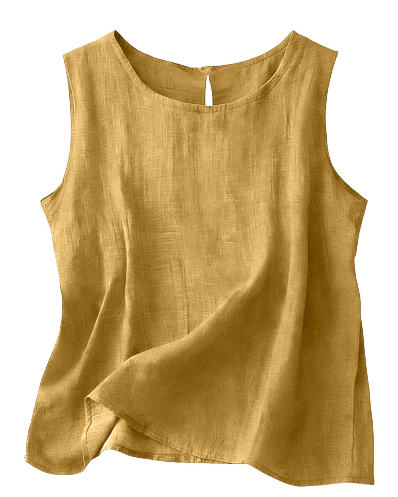 Women Cotton Linen Tank Top Sleeveless Round Neck Summer