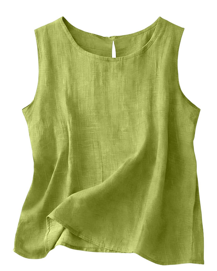 Women Cotton Linen Tank Top Sleeveless Round Neck Summer