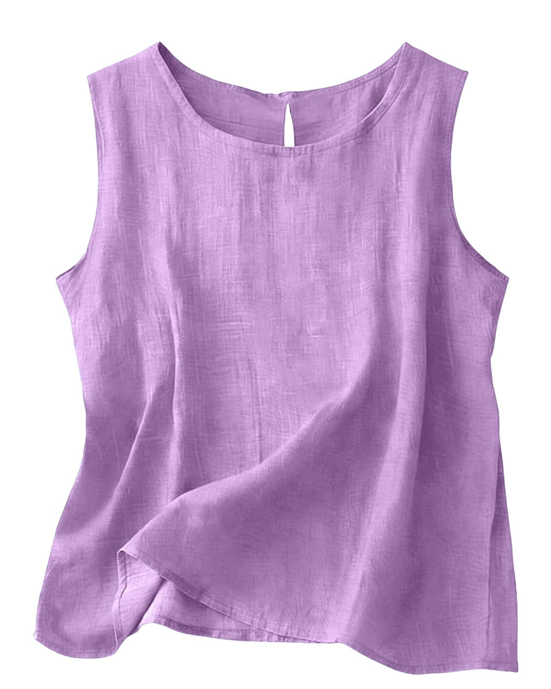 Women Cotton Linen Tank Top Sleeveless Round Neck Summer