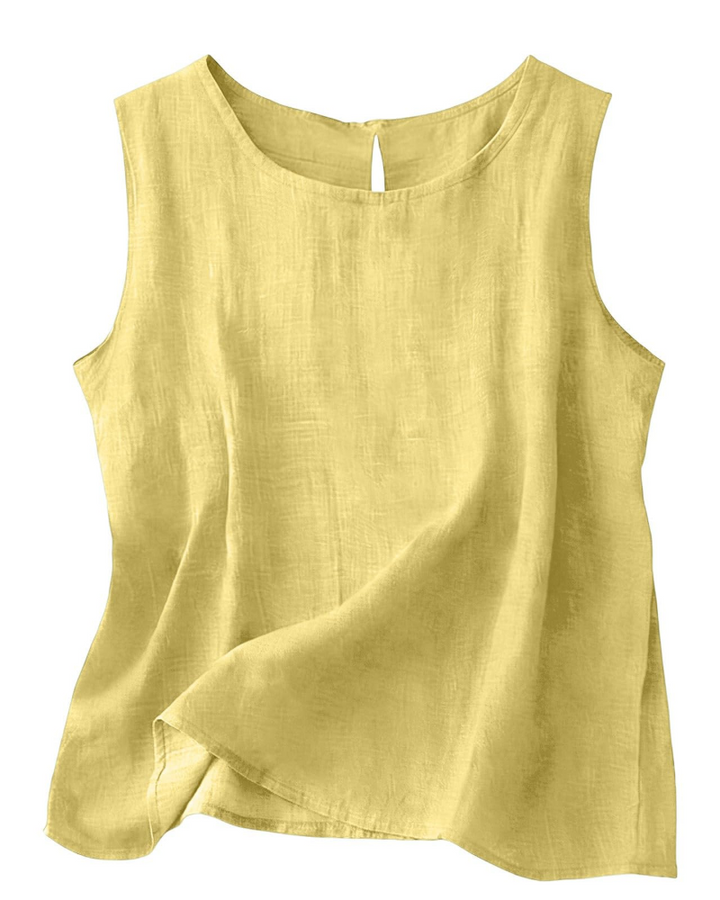 Women Cotton Linen Tank Top Sleeveless Round Neck Summer