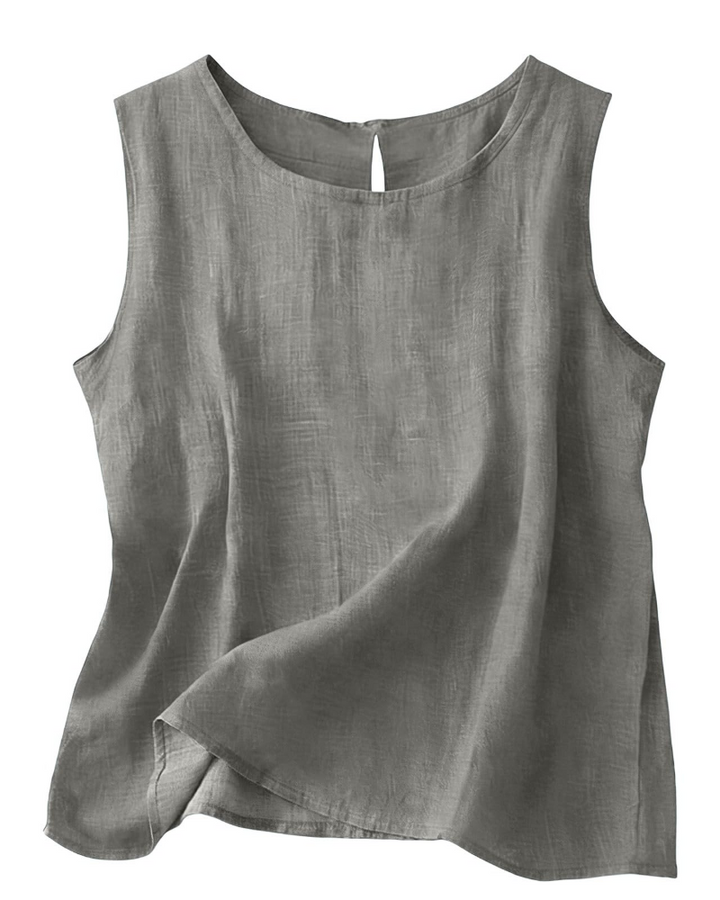 Women Cotton Linen Tank Top Sleeveless Round Neck Summer