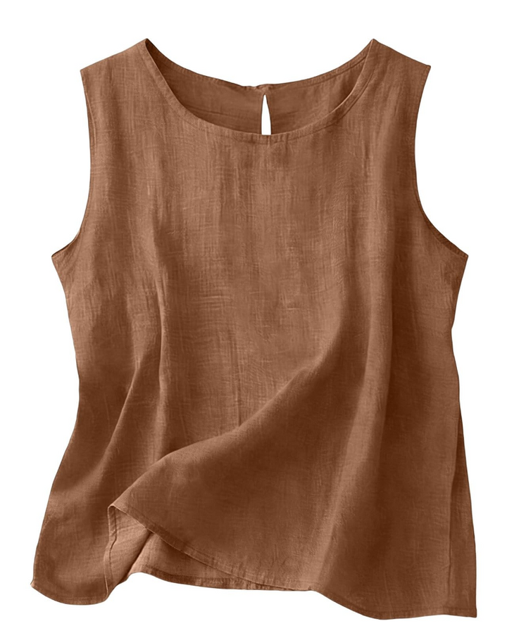 Women Cotton Linen Tank Top Sleeveless Round Neck Summer