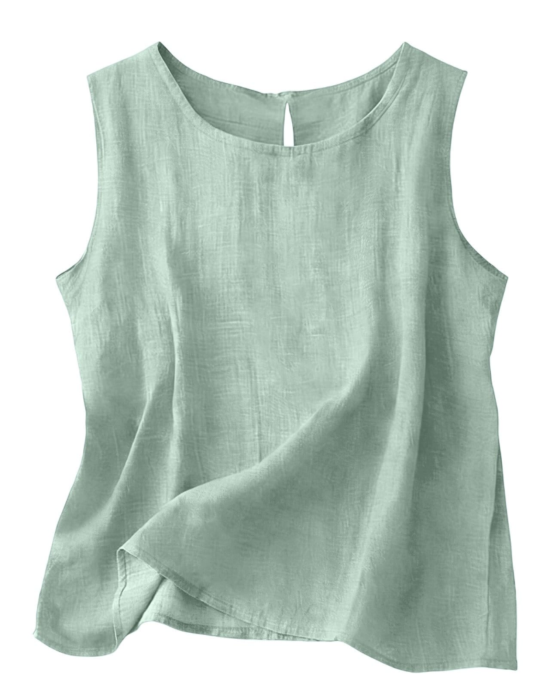 Women Cotton Linen Tank Top Sleeveless Round Neck Summer