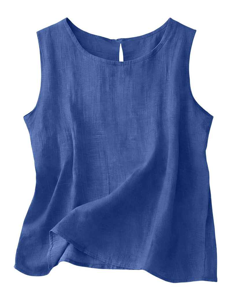Women Cotton Linen Tank Top Sleeveless Round Neck Summer