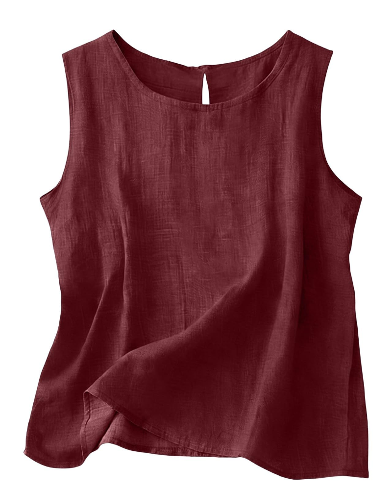 Women Cotton Linen Tank Top Sleeveless Round Neck Summer