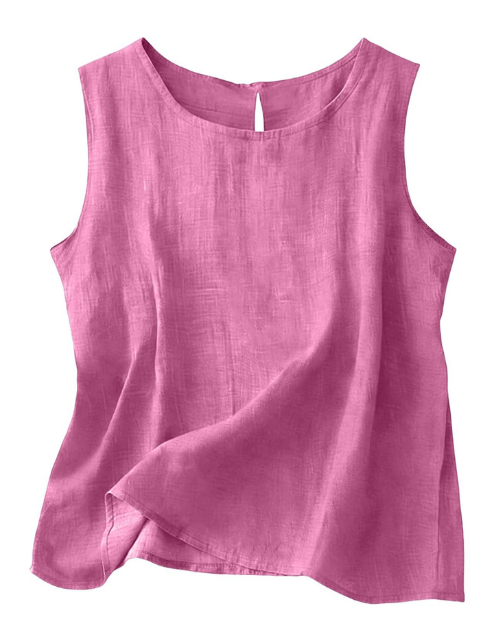 Women Cotton Linen Tank Top Sleeveless Round Neck Summer