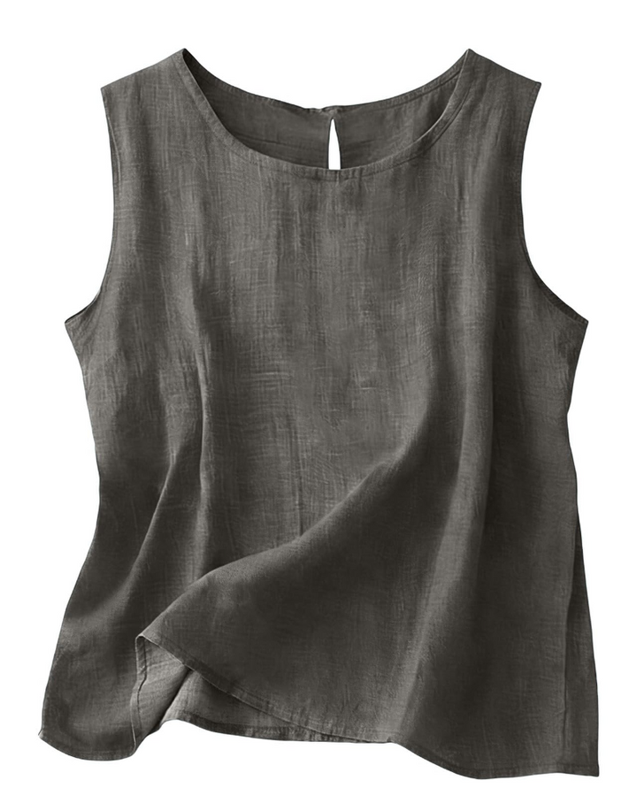 Women Cotton Linen Tank Top Sleeveless Round Neck Summer