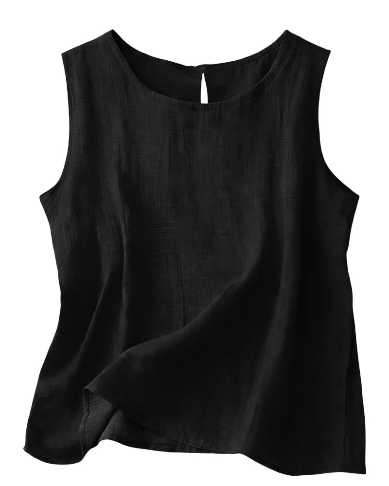 Women Cotton Linen Tank Top Sleeveless Round Neck Summer