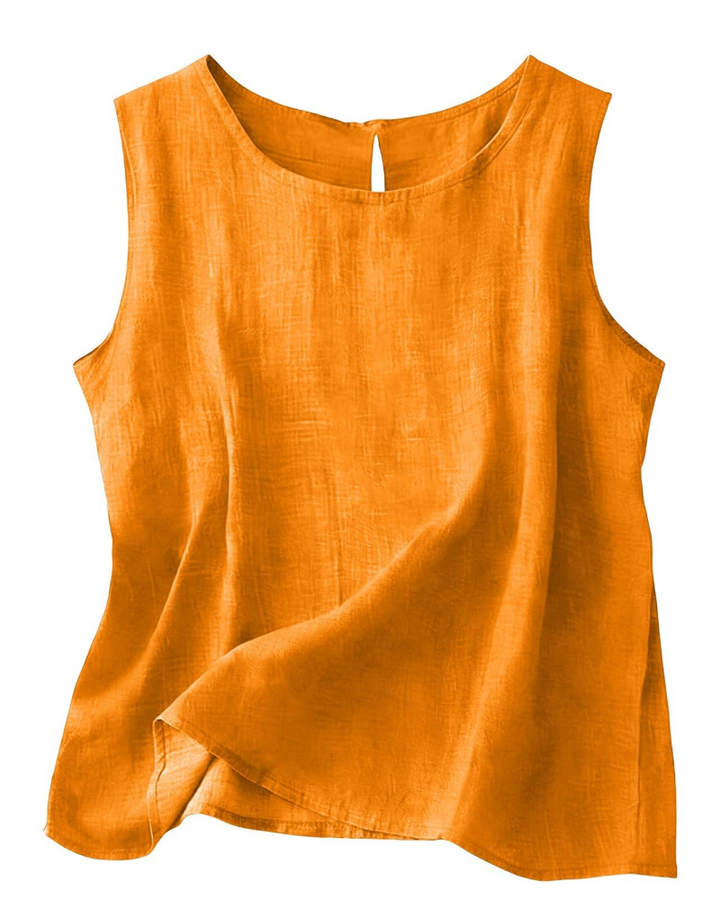 Women Cotton Linen Tank Top Sleeveless Round Neck Summer