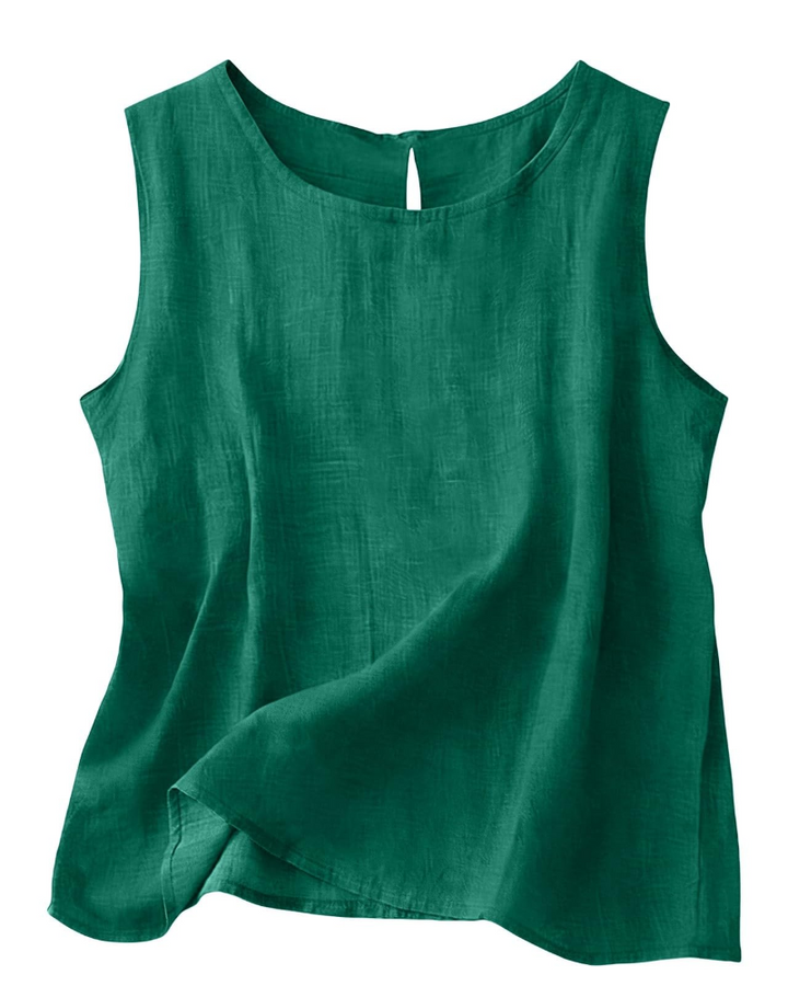 Women Cotton Linen Tank Top Sleeveless Round Neck Summer