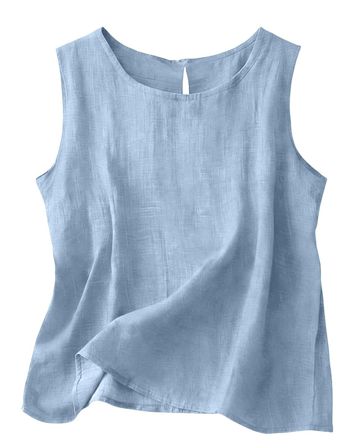 Women Cotton Linen Tank Top Sleeveless Round Neck Summer