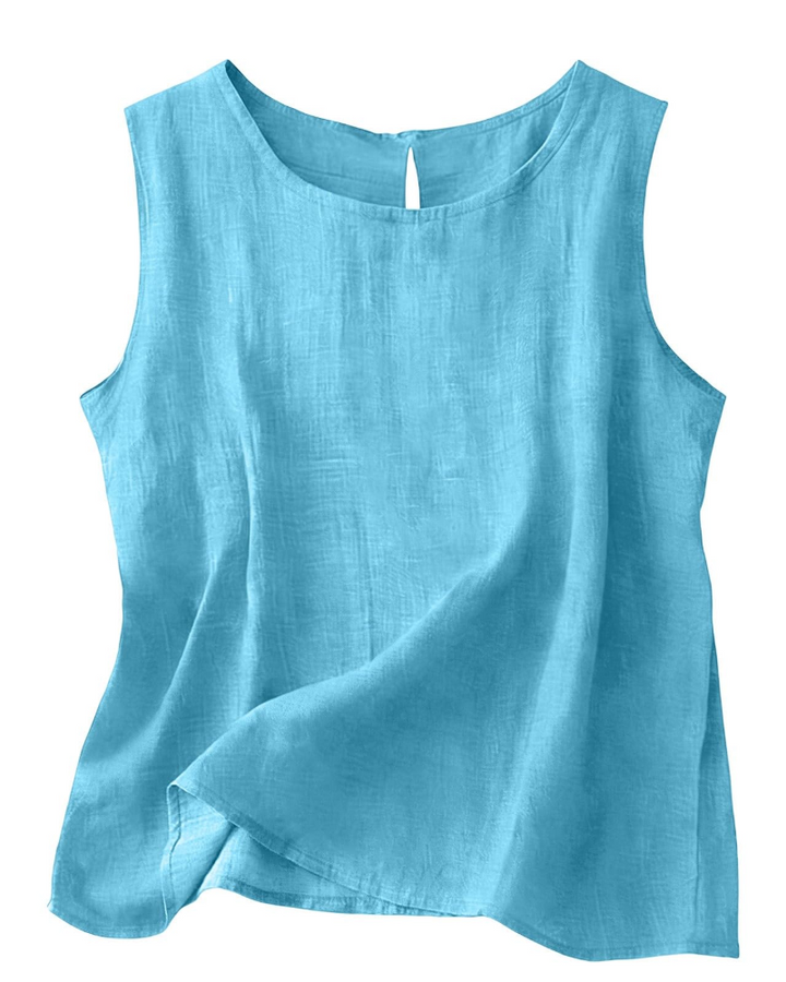 Women Cotton Linen Tank Top Sleeveless Round Neck Summer