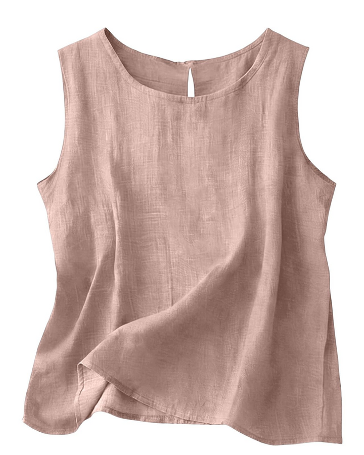 Women Cotton Linen Tank Top Sleeveless Round Neck Summer