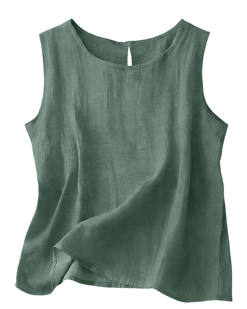 Women Cotton Linen Tank Top Sleeveless Round Neck Summer