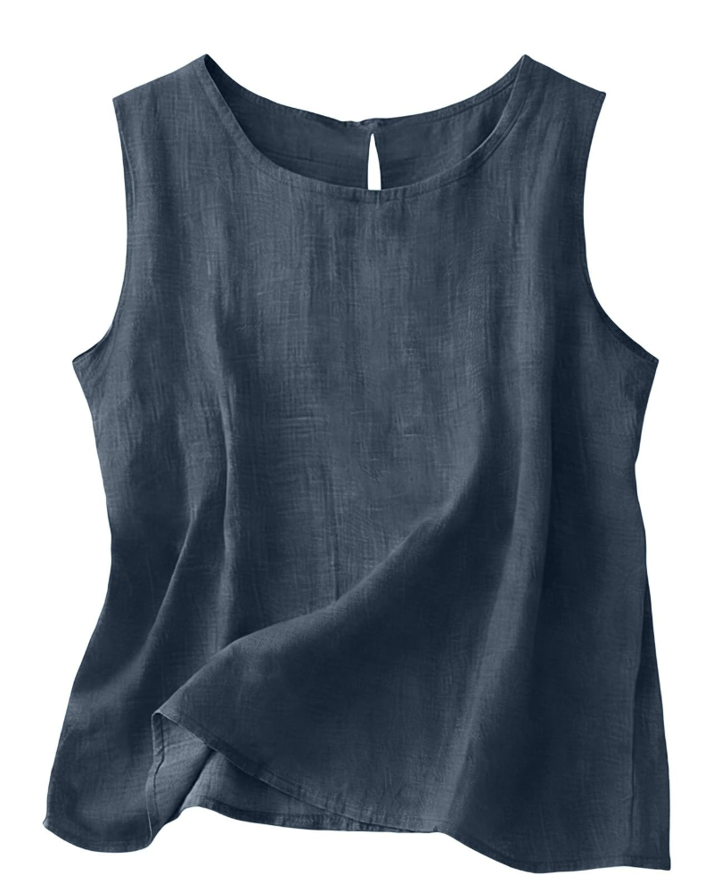 Women Cotton Linen Tank Top Sleeveless Round Neck Summer