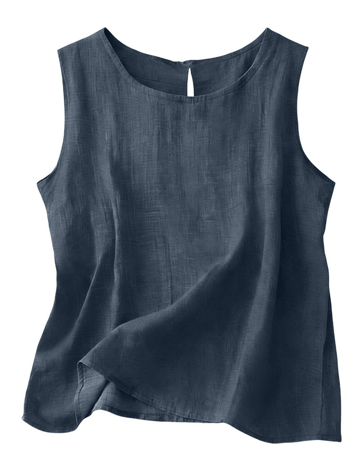 Women Cotton Linen Tank Top Sleeveless Round Neck Summer