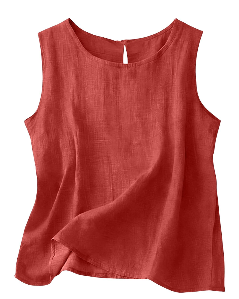 Women Cotton Linen Tank Top Sleeveless Round Neck Summer