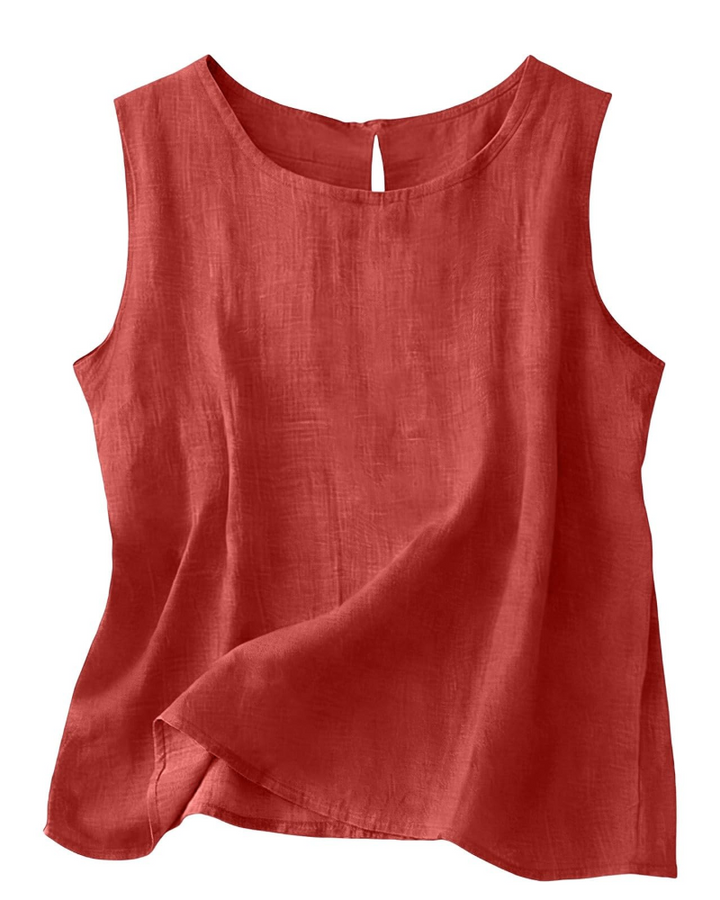 Women Cotton Linen Tank Top Sleeveless Round Neck Summer