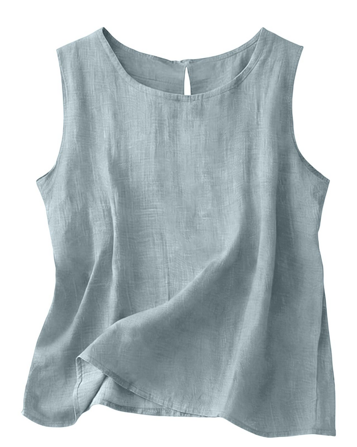 Women Cotton Linen Tank Top Sleeveless Round Neck Summer