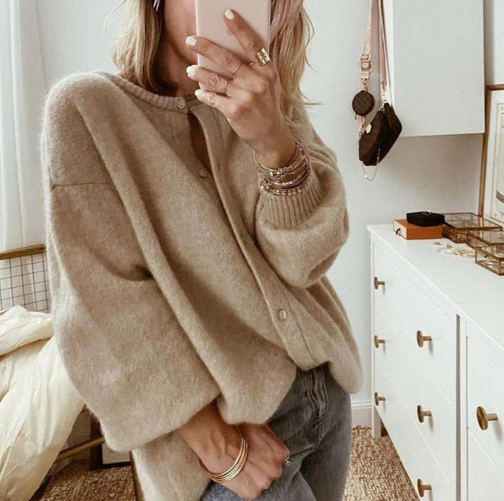 Womens Oversized Fluffy Knit Cardigan Button Front