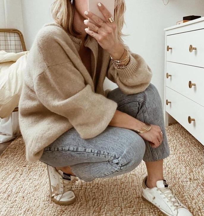 Womens Oversized Fluffy Knit Cardigan Button Front