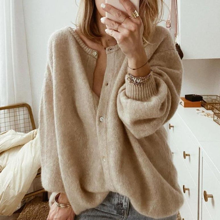 Womens Oversized Fluffy Knit Cardigan Button Front
