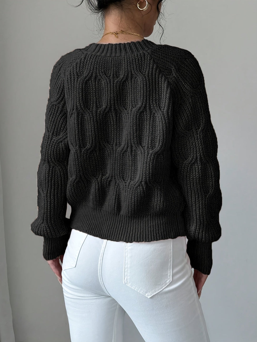 Women Cable Knit Bow Detail Cardigan Long Sleeve