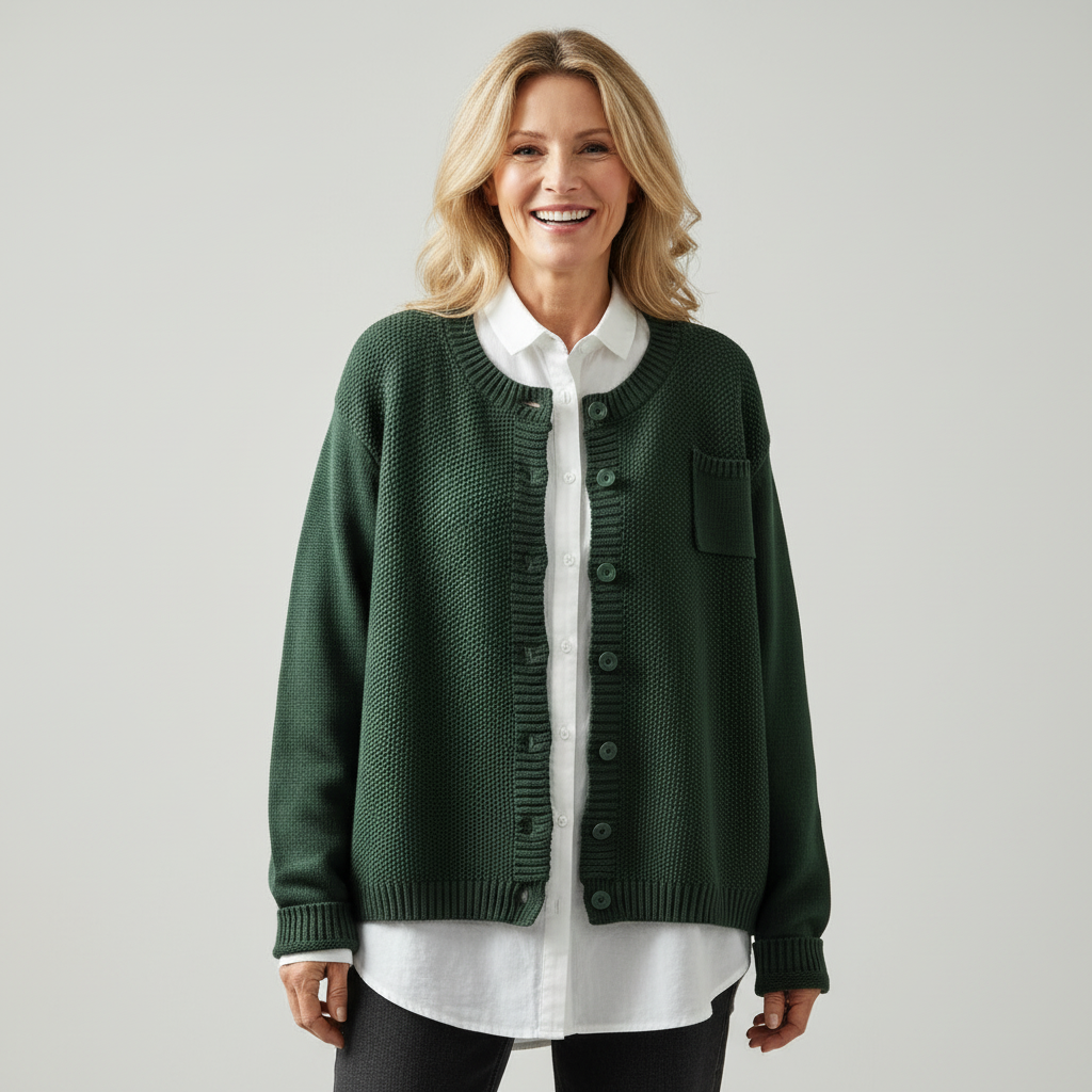 Women Relaxed Knit Cardigan Cotton Blend Button Front