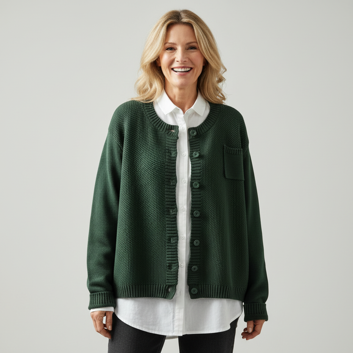 Women Relaxed Knit Cardigan Cotton Blend Button Front