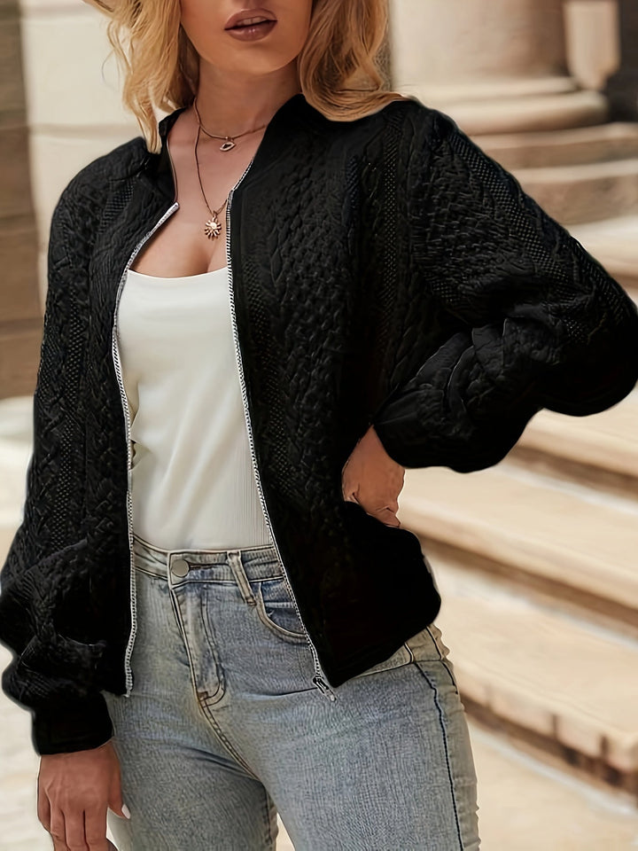 Womens Oversized Jacquard Bomber Jacket Cropped