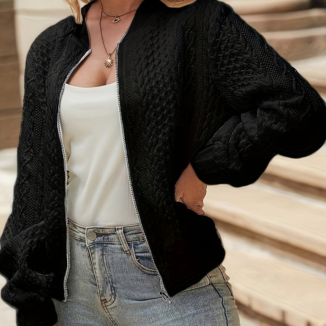 Womens Oversized Jacquard Bomber Jacket Cropped