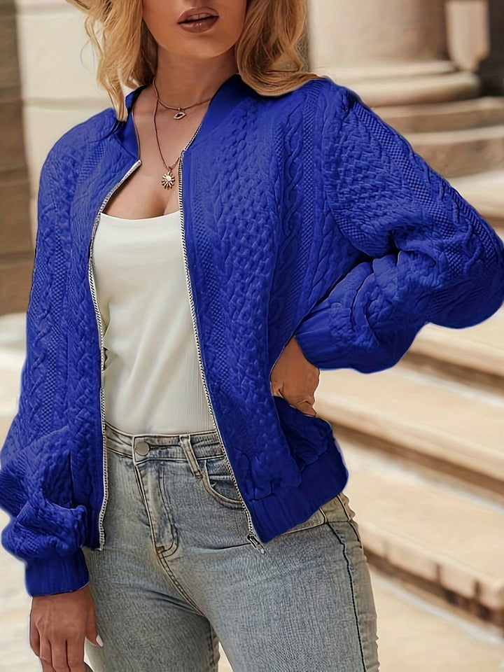 Womens Oversized Jacquard Bomber Jacket Cropped
