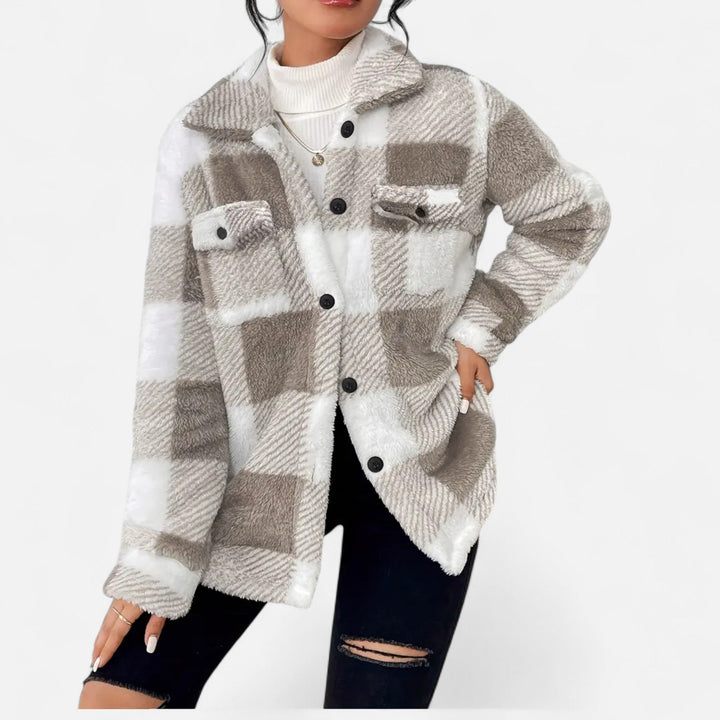 Women Sherpa Checkered Shirt Jacket Oversized