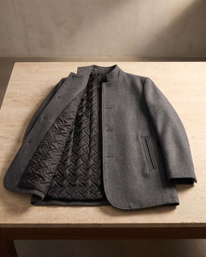Mens Wool Blend Coat Stand Collar Tailored Fit